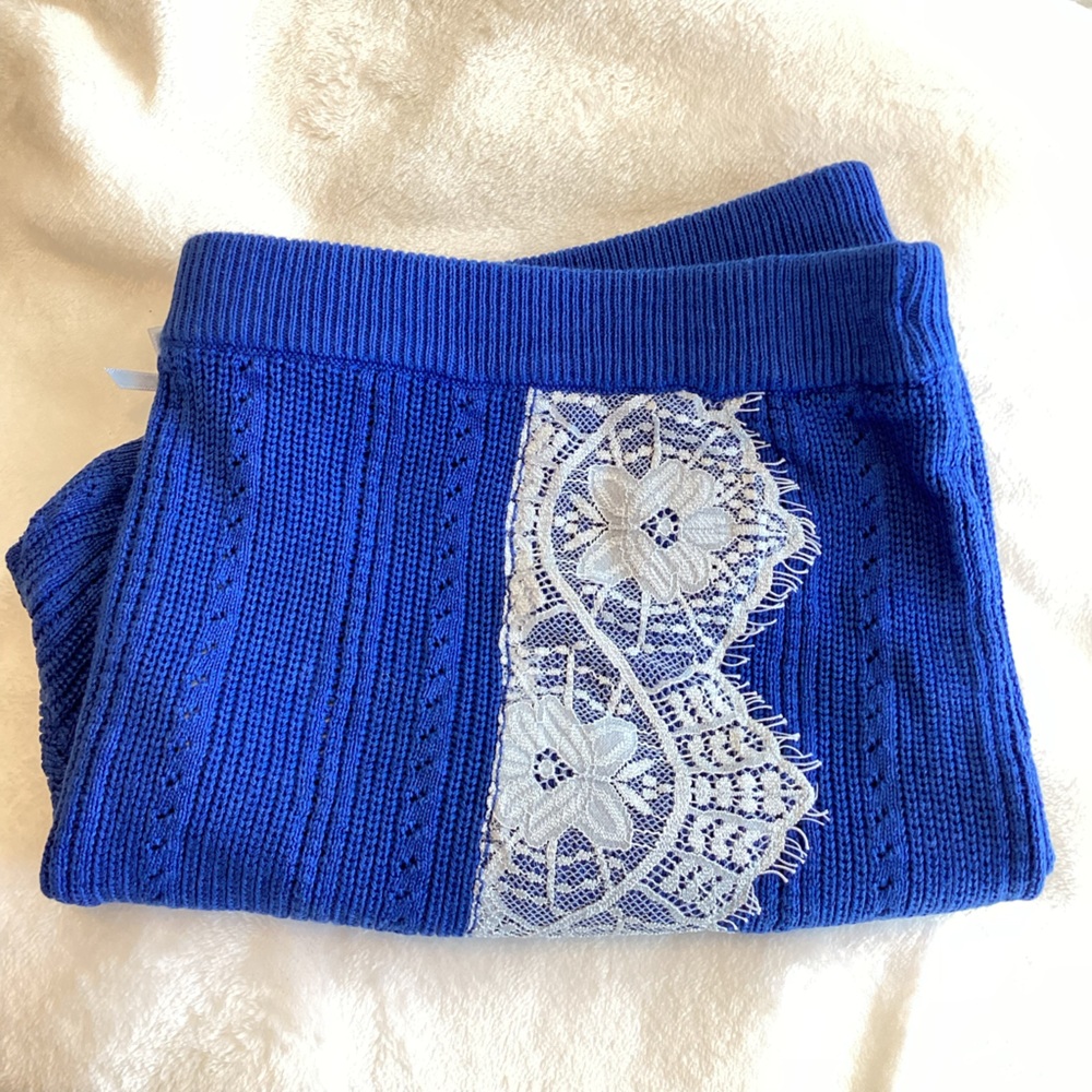 Anthropologie Lace Pointelle Sweater Shorts LyreBird NEW Medium Blue - Picture 2 of 9